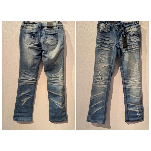 NWT Yam Yam straight leg distressed white washed denim jeans Sz 4 - Picture 7 of 10